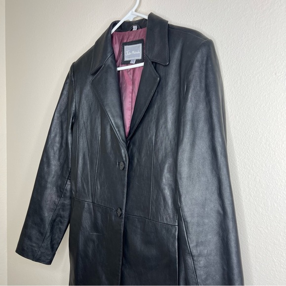 Juliet Michelle Black 100% Genuine Leather Retro 90s 00s Y2K Blazer Jacket Sz L - Picture 3 of 10